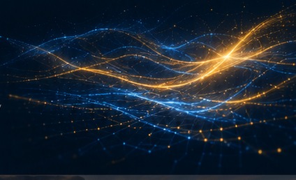 Blue and gold energy-wave visualization